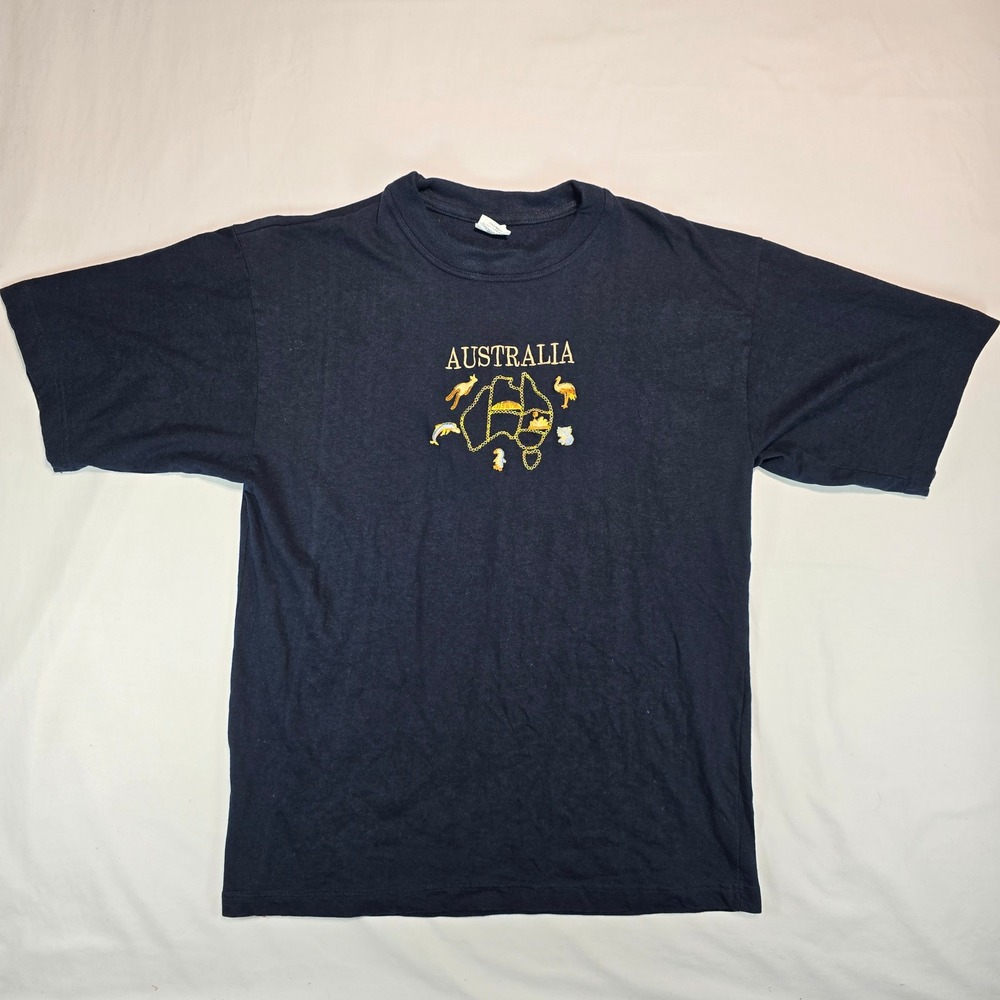 Vintage Australia Souvenir T-Shirt Navy Blue Embroidered Wildlife XXL Cotton